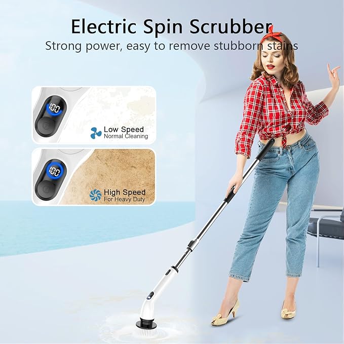 TUYU Electric Spin Scrubber, Cordless Cleaning Brush for Bathroom,Home