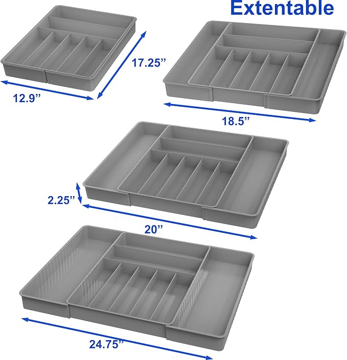 Simple Houseware Expandable Kitchen Drawer Flatware Organizer, Gray