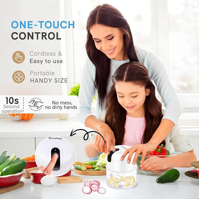 EASYSPEED Electric Garlic Chopper 1 Cup, Mini USB Charging Wireless Food Processor with 304 Stainless Steel, 3 Sharp Blades
