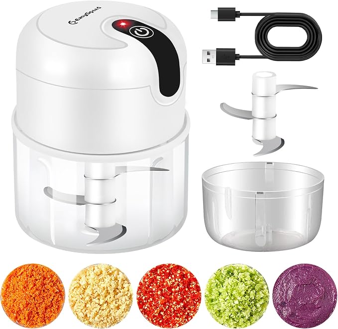 EASYSPEED Electric Garlic Chopper 1 Cup, Mini USB Charging Wireless Food Processor with 304 Stainless Steel, 3 Sharp Blades
