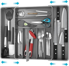 Simple Houseware Expandable Kitchen Drawer Flatware Organizer, Gray