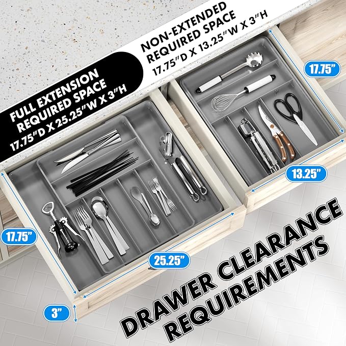 Simple Houseware Expandable Kitchen Drawer Flatware Organizer, Gray